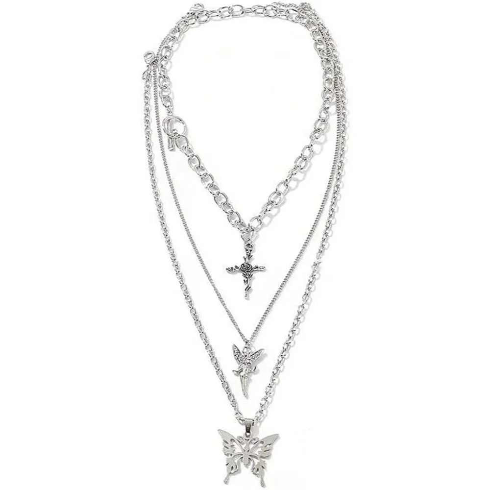 Dainty Punk Layering Chunky Chain Choker Toggle Boho Jewelry Set Layered Butterf